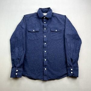 Taylor Stitch Western Shirt Mens 38 Small Navy Blue Specked Pearl Snap Button Up